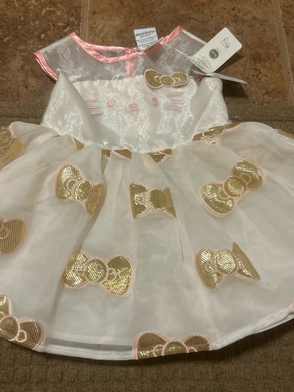 Hello Kitty White and Pink Dress with Gold Bow Accents